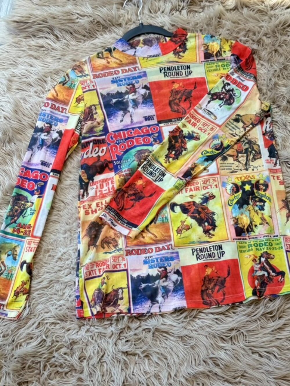 Avery Vintage Rodeo Poster Collage Print Long-Sleeve Mesh Top